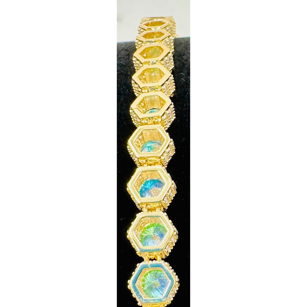 Rare Limited Edition Park Lane Gold Tone Aurora Borealis Toggle Tennis Bracelet - Picture 8 of 12